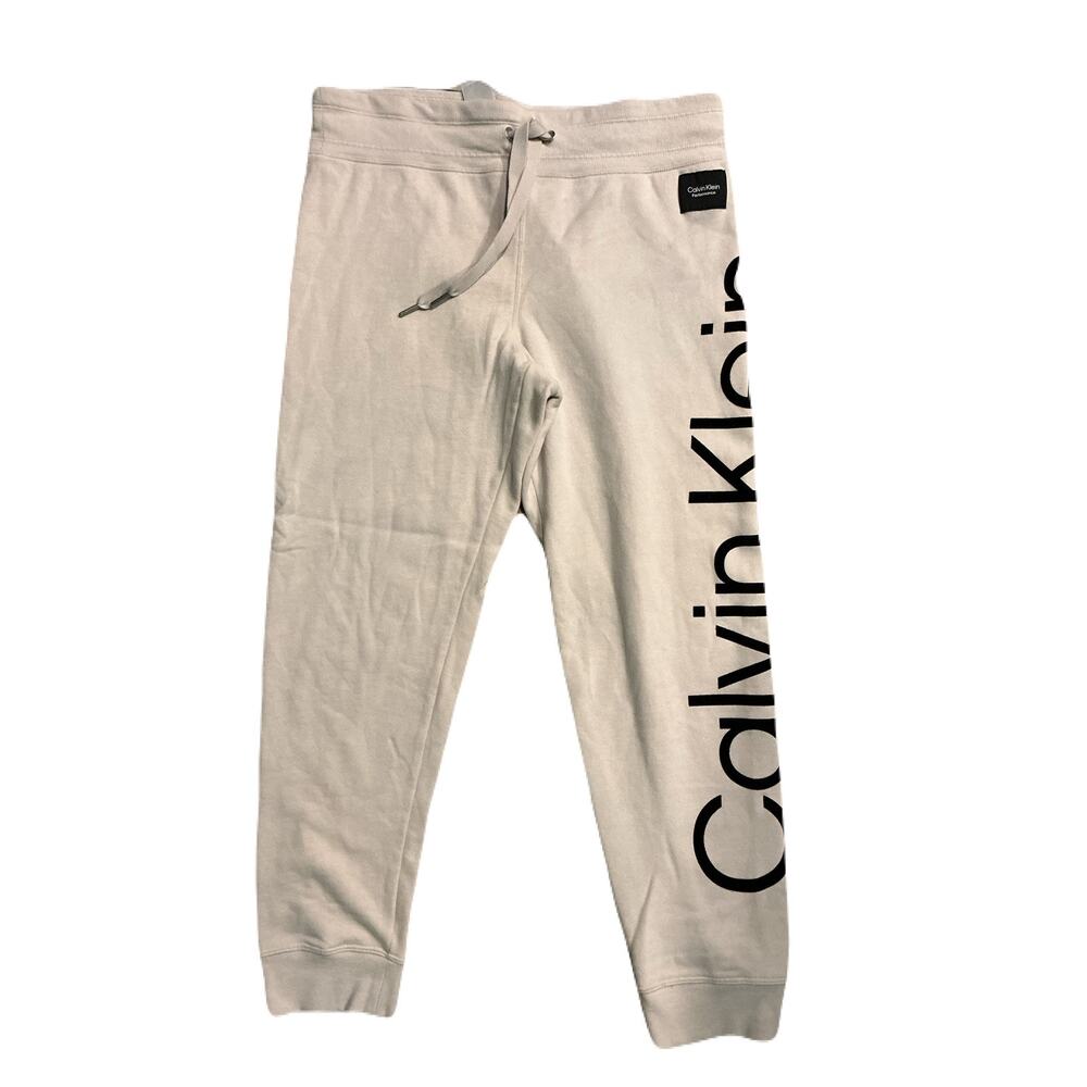 Calvin Klein Performance Sweatpants Cream Joggers Logo Athleisure Small